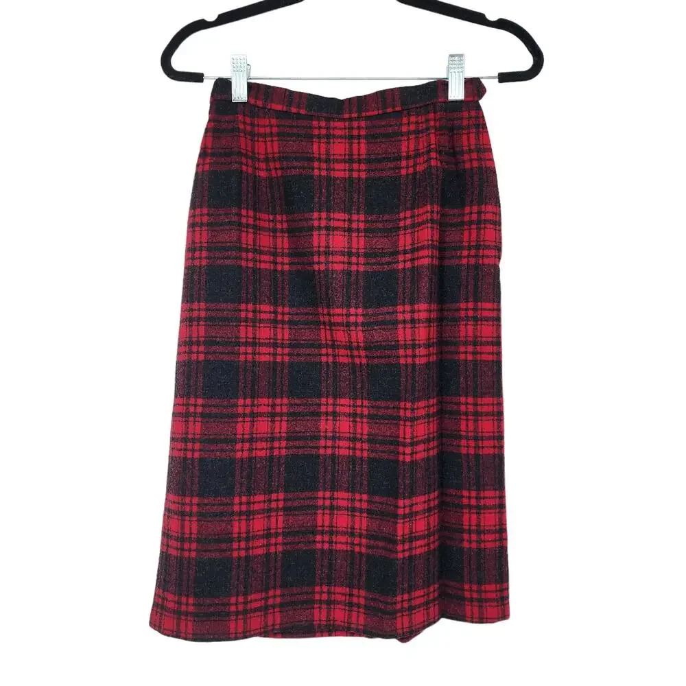 Pendleton Buffalo Red Plaid Virgin Wool Button Closure Blazer Skirt Set Size 8